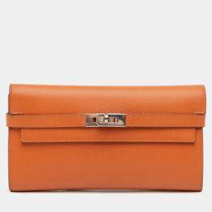 مملوكة مسبقًا Hermes Orange Epsom Kelly Longue Wallet