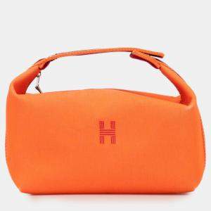 Pre Owned Hermes Orange Red Large Toile Bride A Brac