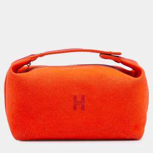 Pre Owned Hermes Orange Red Large Toile Bride A Brac Case