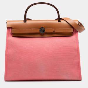 Pre Owned Hermes Brown Pink Toile Herbag Zip 31
