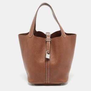 مملوكة مسبقًا Hermes Picotin Lock 22 Fauve Barenia Faubourg Leather Tote