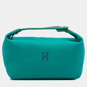 Pre Owned Hermes Blue Green Large Toile Bride A Brac Case