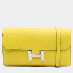 Pre Owned Hermes Yellow Evercolor Constance Wallet To Go