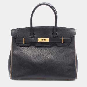 مملوكة مسبقًا حقيبة هيرمس بيركين فيرسو 30 جلد الشيفر أسود لون إيتوب رمادي مقبض علوي