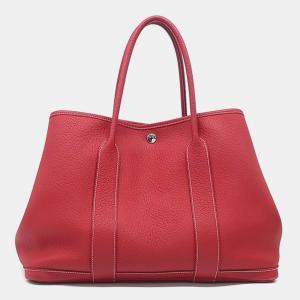 Pre Owned Hermes Red Leather Garden Party 36