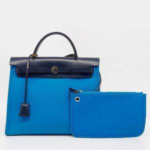 مملوكة مسبقًا Hermes Black Blue Fabric NEW ZIP Herbag Small