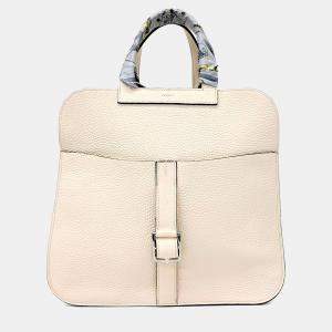 Pre Owned Hermes Cream Leather Halzan Bag 31 A + Twilly