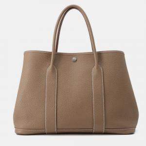 Pre Owned Hermes Garden Party Size PM Etoupe Negonda Leather Bag 