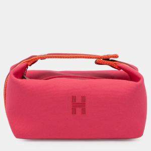 Pre Owned Hermes Pink Red Small Toile Bride-A-Brac Case