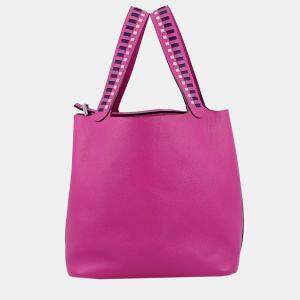 Pre Owned Hermes Blue Pink Epsom Tressage Picotin Lock 22