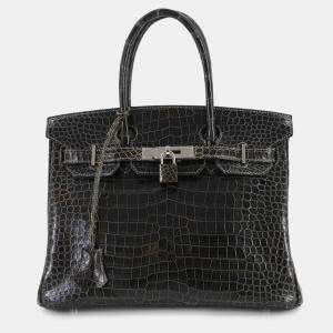 Pre Owned Hermes Crocodile Birkin 30 Polosus Graphite Handbag