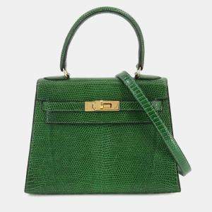 Pre Owned Hermes Mini Kelly Shoulder Bag Lizard Verre Moyen