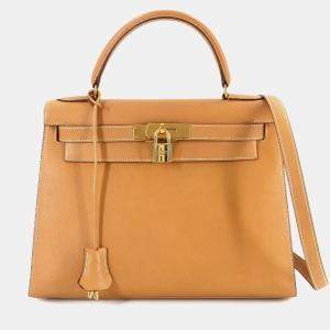 Pre Owned Hermes Kelly 28 Shoulder Bag Couchvel Epsom Natural Leather