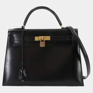 Pre Owned Hermes Kelly 32 Box Calf Black Shoulder Bag