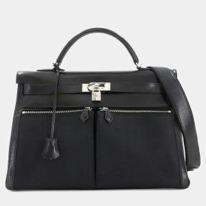 مملوكة مسبقًا Hermes Kelly Laki 40 Shoulder Bag Box Calf Leather Toile Officier Black
