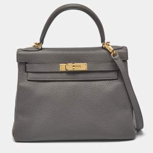 مملوكة مسبقًا Hermes Kelly Retourne 28 Gold Finish Etain Togo Leather Top Handle Bag