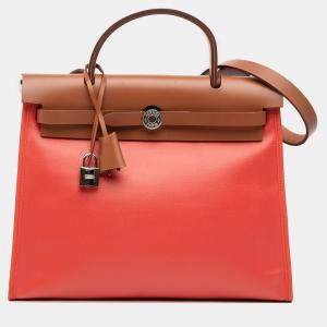 مملوكة مسبقًا Hermes Brown Orange Toile Herbag Zip 31
