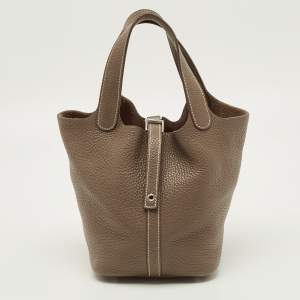 Pre Owned Hermès Picotin Lock 18 Etoupe Taurillon Clemence Leather Tote