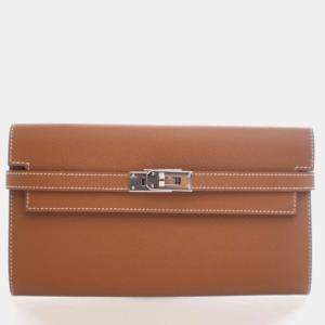 مملوكة مسبقًا محفظة هيرمس كيلي لونج ذهبية جلد أبسوم