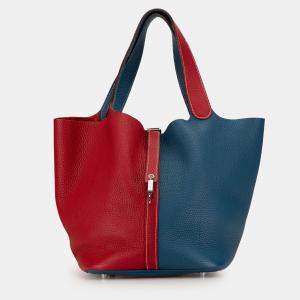 Pre Owned Hermes Blue Red Bicolor Clemence Picotin Lock 22