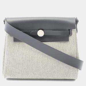 مملوكة مسبقًا Hermes Airbag Zip Mini Shoulder Bag Canvas And Leather Toile H Vache Hunter Beige Gray Ardoise