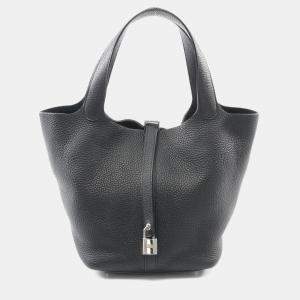 Pre Owned Hermes Picotin Lock 22 Handbag Taurillon Clemence Black
