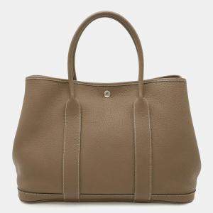 مملوكة مسبقًا Hermes Garden Pm Tote Bag Handbag Negonda Leather Etoupe Greige