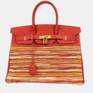 Pre Owned Hermes Vibrato Calf Red Birkin 35 Handbag