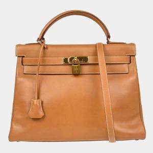 Pre Owned Hermes Gold Box Calf Kelly 32 Retourne 2way Handbag