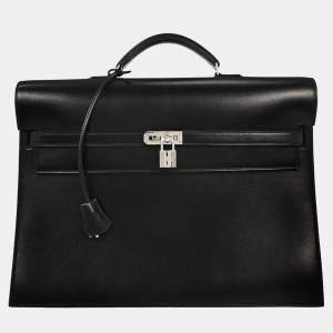 Pre Owned Hermes Black Box Calf Kelly Depeches 38 Briefcase