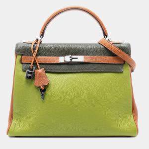 مملوكة مسبقًا Hermes Vert Anis, Vert Olive, Gold Tricolor Togo Kelly II Retourne 32