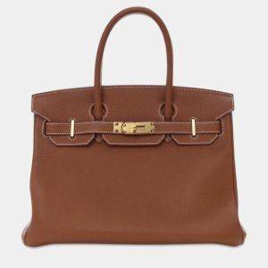 Pre Owned حقيبة هيرمس بيركن 30 عودة جلد توغو بني ذهبي هيرمس