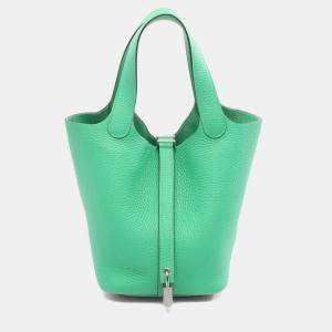 مملوكة مسبقًا Hermes Picotin Lock 18 Vert Yucca Taurillon Clemence Leather Shoulder Bag