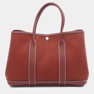 مملوكة مسبقًا حقيبة هيرمس جاردن بارتي 30 كانفاس بورجوندي جلد كتف