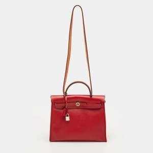 مملوكة مسبقًا Hermes Herbag Zip 31 Rogue Piment/Ecru Canvas and Vache Hunter Tote