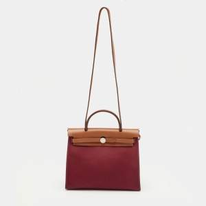 Pre Owned حقيبة هيرمس هيرباغ زيب 31 كانفاس إتش/إبيين وجلد أحمر 