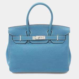 مملوكة مسبقًا حقيبة هيرمس "بيركين 30" جلد توغو أزرق جينز