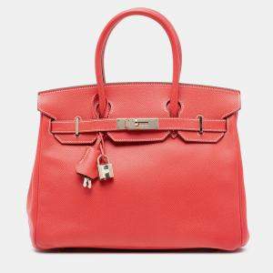 Pre Owned Hermes Brown Red Epsom Candy Verso Birkin Retourne 35