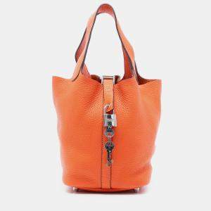 Pre Owned Hermes Orange Clemence Picotin Lock 18