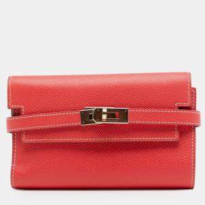Pre Owned Hermes Red Epsom Kelly Depliant Wallet