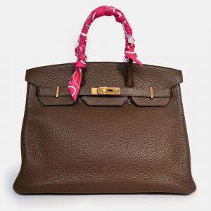 Pre Owned Hermes 2014 Special Order Brown Clemence Leather Birkin 35