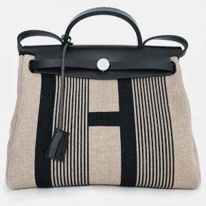 مملوكة مسبقًا Hermes 2020 Cream/Black Toile H Vibration Herbag Zip 31 with Pouch