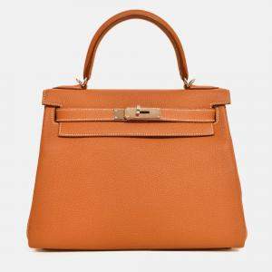 Pre Owned Hermes 2021 Gold Togo Leather Retourne Kelly 28 with Strap
