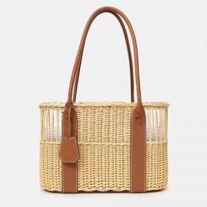 Pre Owned Hermes 2022 Beige/Brown Wicker/Taurillon Leather Park Bottle Basket