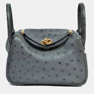 مملوكة مسبقًا Hermes 2024 Grey Ostrich Leather Mini Lindy 20
