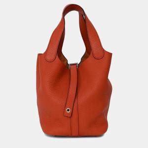 مملوكة مسبقًا Hermes 2016 Burnt Orange Clemence Leather Picotin 18 Silver Hardware