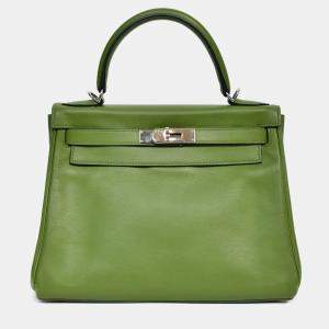 Pre Owned Hermes 2009 Green Pelouse Swift Leather Retourne Kelly 28
