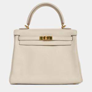 مملوكة مسبقًا Hermes 2009 Cream Swift Leather Kelly Retourne 25 Top Handle GHW