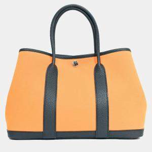 Pre Owned Hermes 2017 Yellow/Teal Toile Leather Garden Party 30