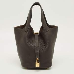 Pre Owned Hermes Picotin Lock 18 Macassar Taurillon Clemence Leather Tote